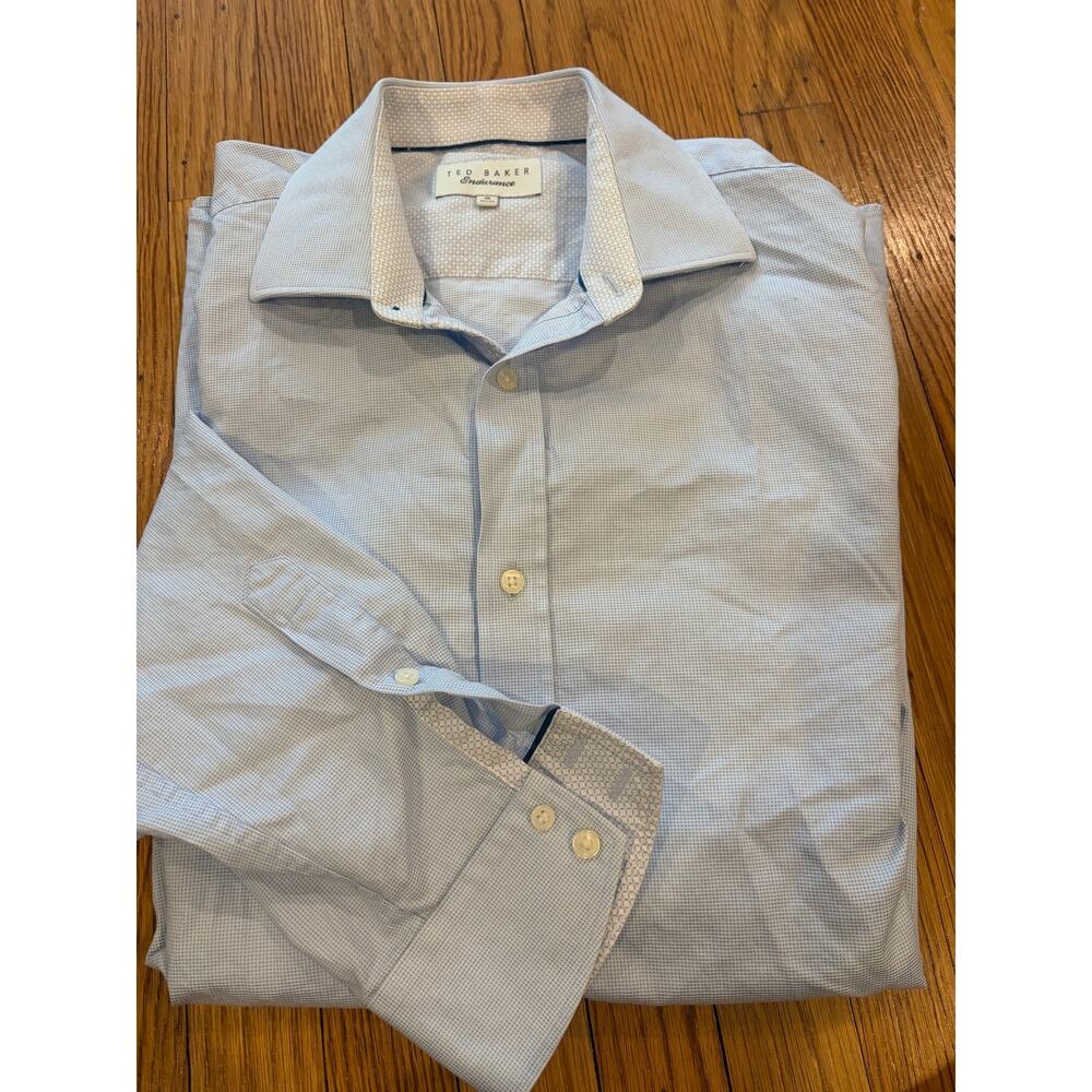 Ted Baker Endurance Men’s Dress Shirt Light Blue Micro Check Button Front